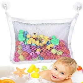 Image: Baby Bath Toy Organizer - Bathtub Toys Storage with 2 Extra Strong Suction Cups | perfect solution to make your messy bathroom, neat, clean and clutter free