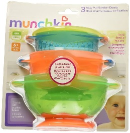 Image: Munchkin Stay Put Suction Bowl, 3 Count | Just stick the suction to the table or high chair, and lift with the easy release tab when mealtime is done