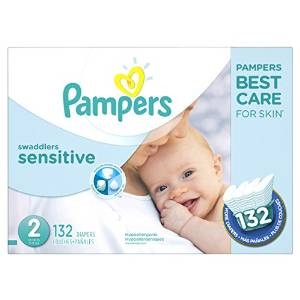 Image: Pampers Swaddlers Sensitive Diapers - Our unique Absorb Away Liner pulls wetness and mess away from baby's skin