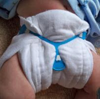Image: Blue Snappi diaper fastener used to fasten Chinese Prefold Diaper