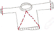 Picture one: Cut along cutting lines (dashes in picture) for one baby bum sweater Image: Picture one: Cut along cutting lines (dashes in picture) for one baby bum sweater